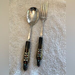 VTG Said and Alfred Haddad Jezzine Phoenix Bird Inlaid Serving Utensils Lebanon